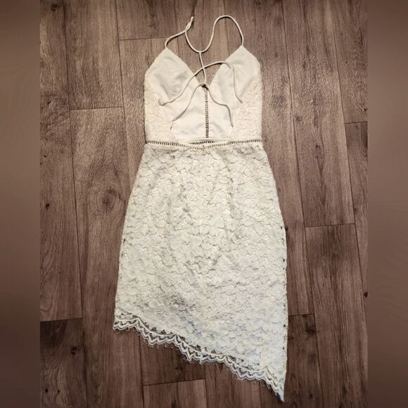 NBD x Revolve Only Yours Lace Mini Asymmetrical Dress Cream Size S - Picture 4 of 9